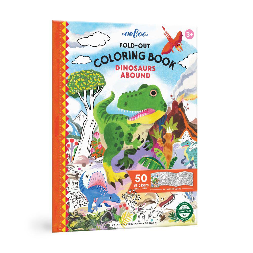 eeBoo Dinosaurs Abound Fold-Out Coloring Book, 0689196521065