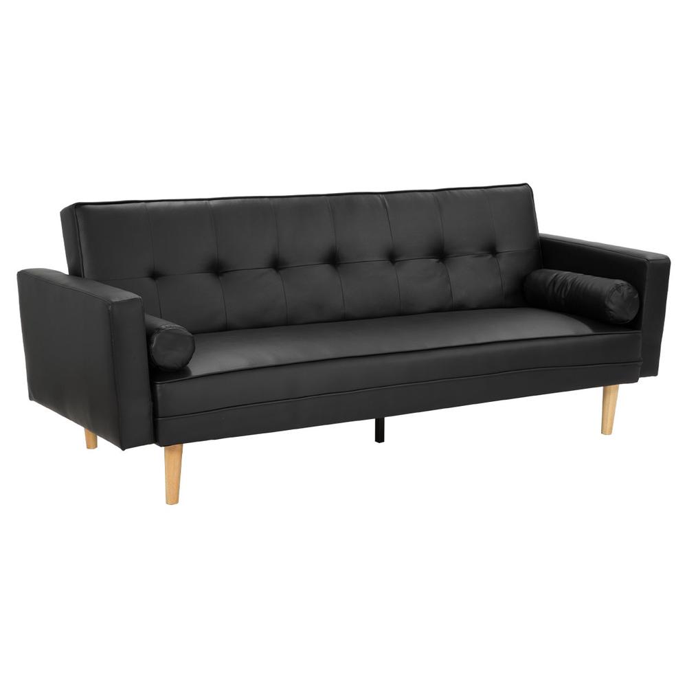 Sarantino 3Seater Faux Leather Sofa Bed Couch with Pillows (Black
