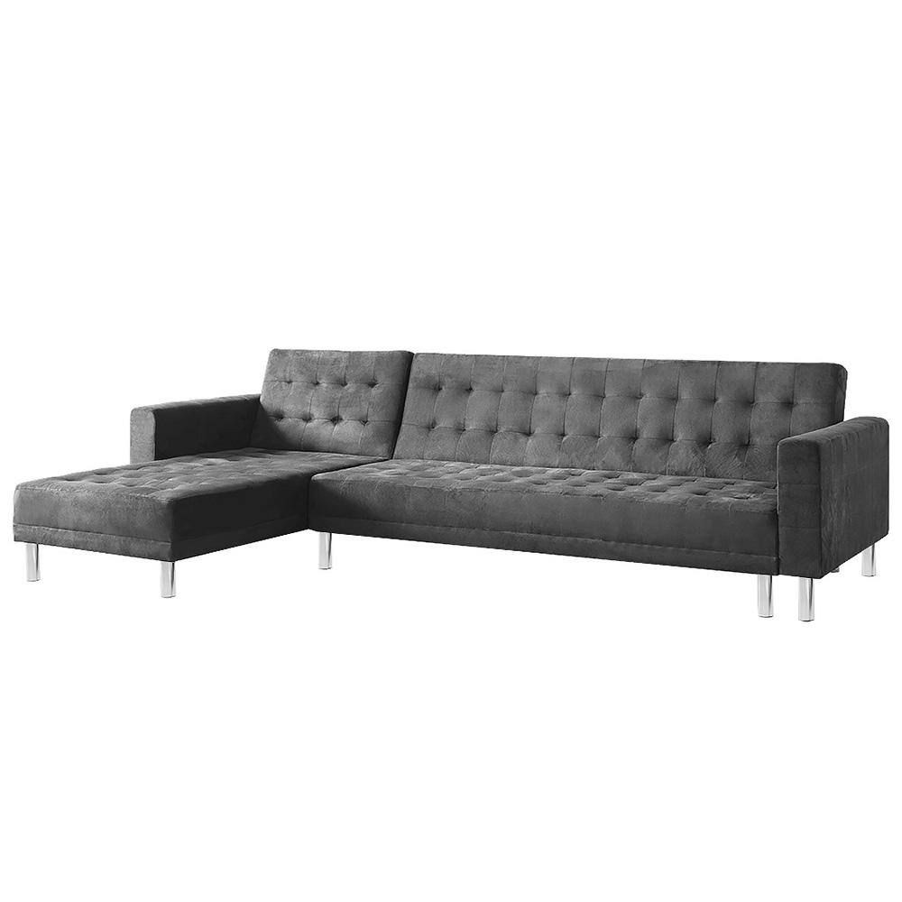 Sarantino Faux Velvet Corner Wooden Sofa Bed Couch with Chaise (Grey