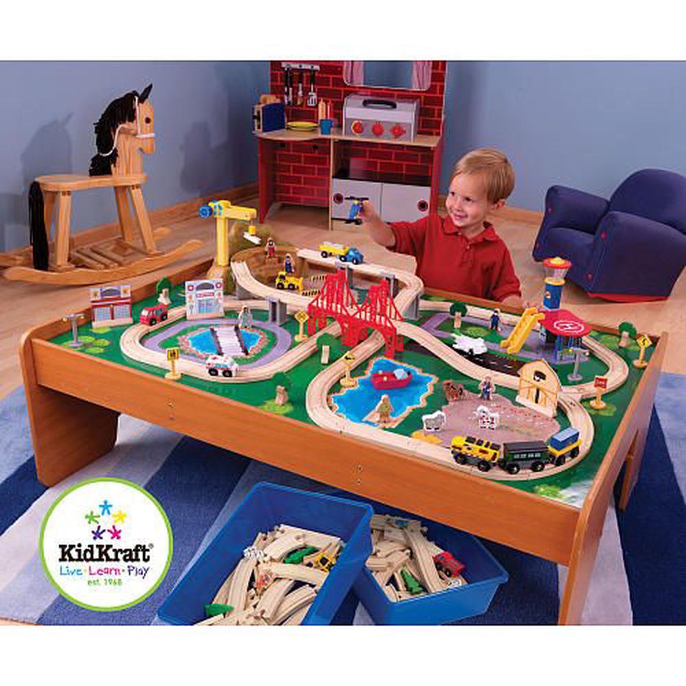kidkraft ride around town train set & table with 100 accessories included