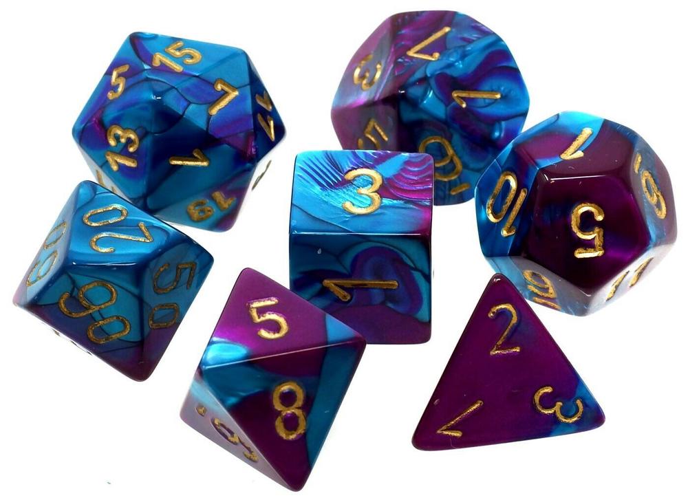 Chessex Polyhedral Dice 7d Gemini Purple Teal Gold Set Buy Online At The Nile