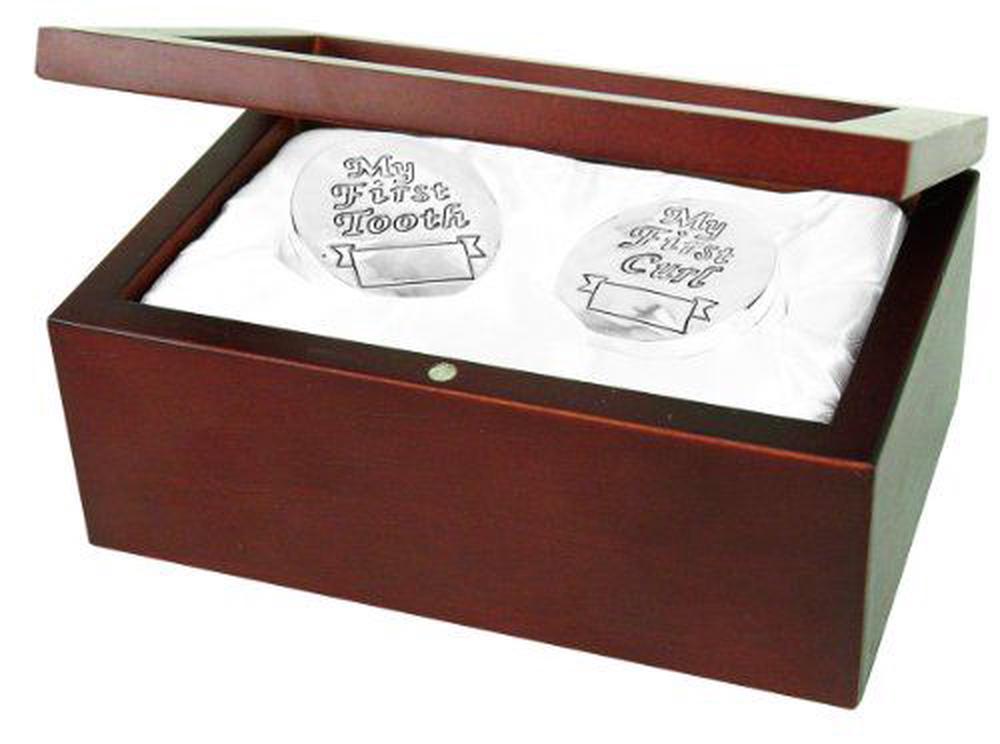 Stephan Baby Satin-Lined Rosewood Keepsake Box with Silver Plated First