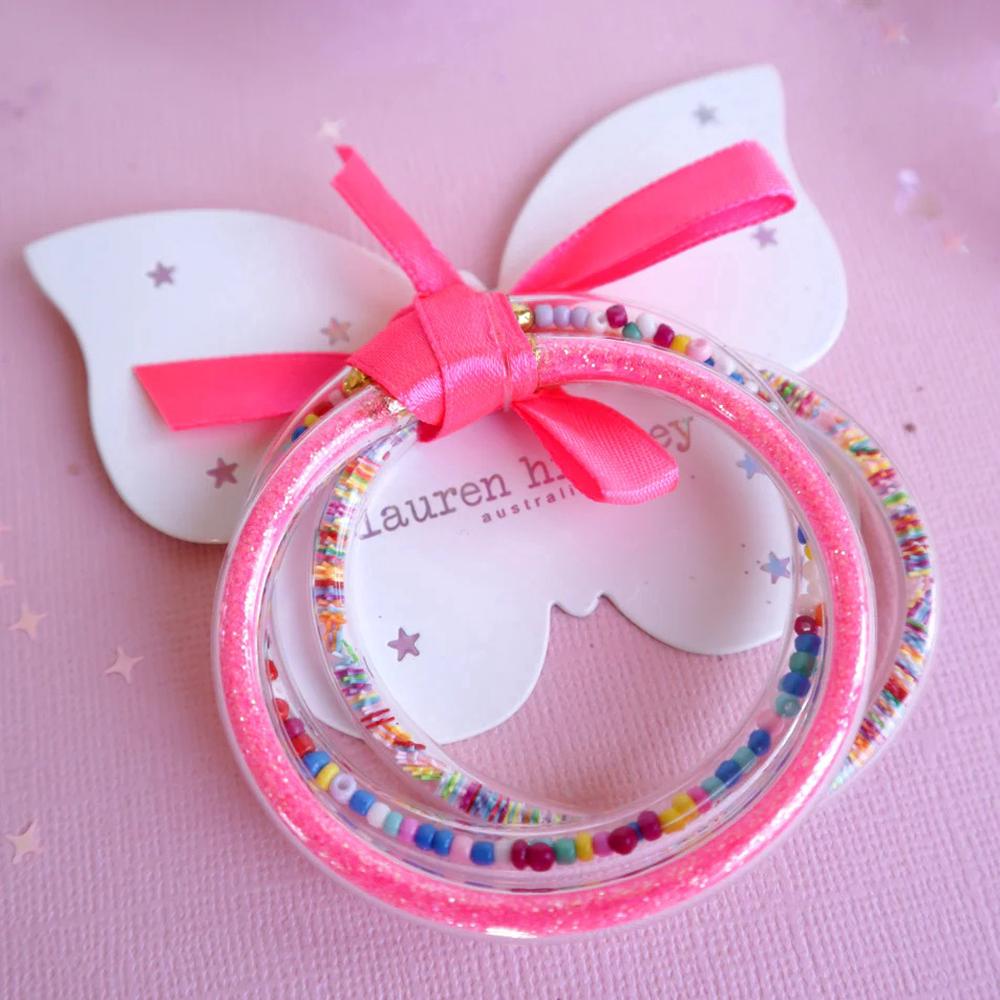 Hot Pink Glitter Elastic Bracelet, 3 Set, 0726684061280