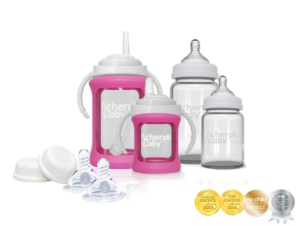 Cherub Baby Glass Baby Bottle Starter Kit (Pink) | Buy online at The Nile