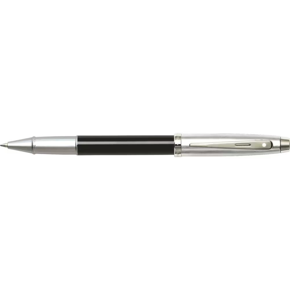 100 Glossy Black Barred Brushed Chrome Cap Rollerball Pen, 0740405426462