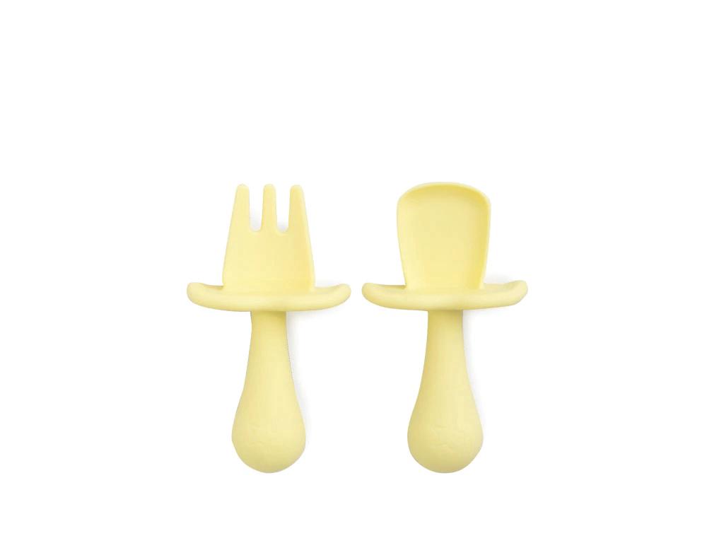Cherub Baby Baby Led Weaning Silicone Spoon & Fork Cutlery (Lemon
