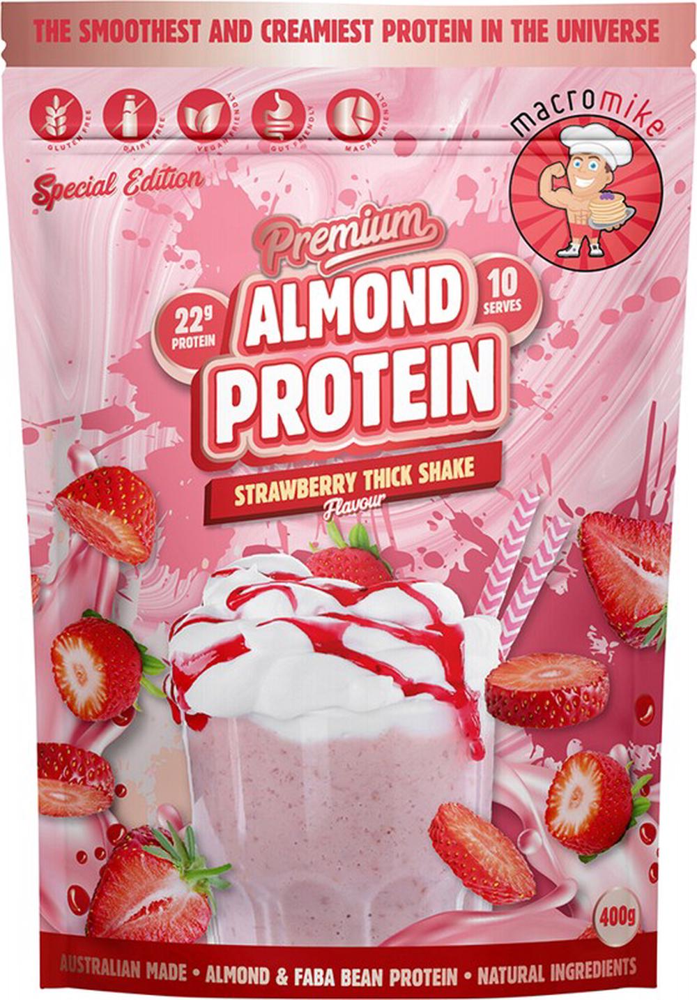 Premium Almond Protein (Strawberry Thick Shake) - 400g, 0754523953229