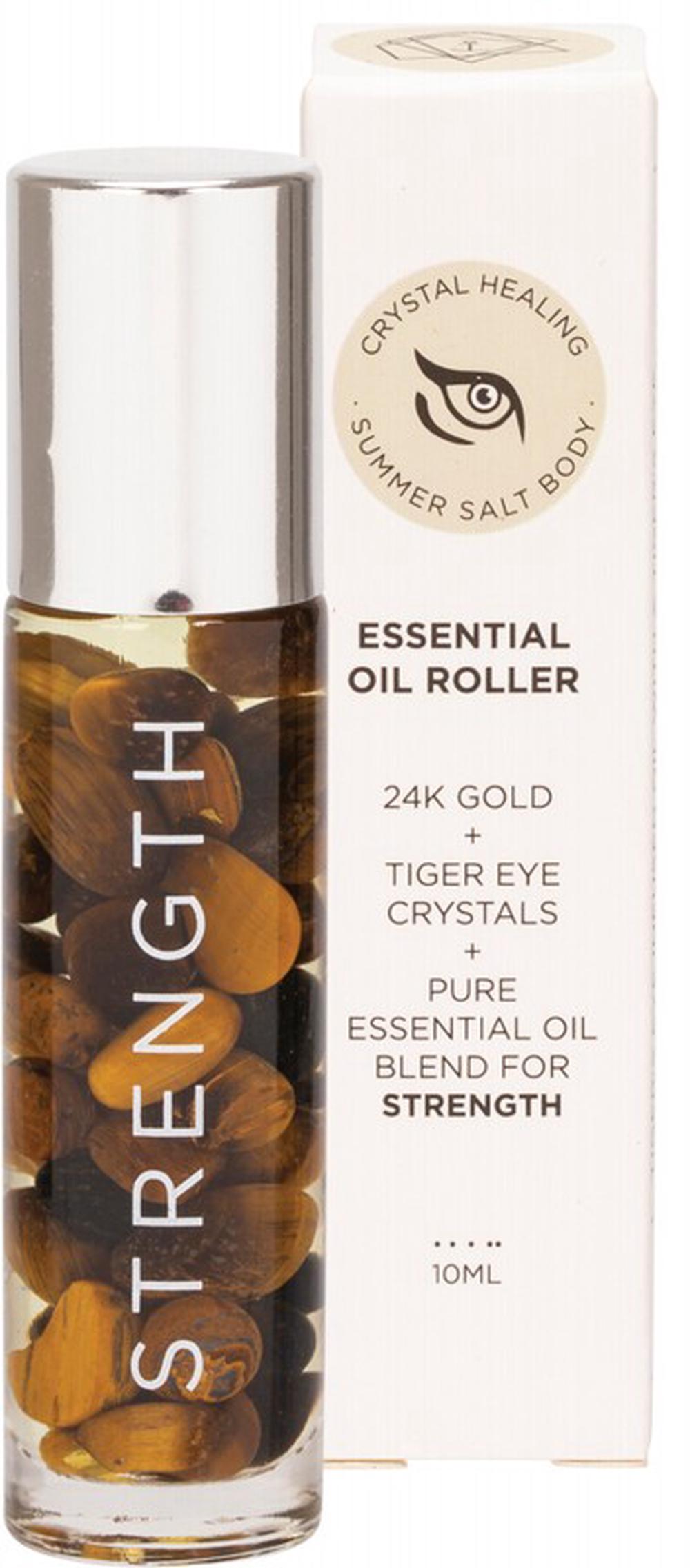 Essential Oil Roller (Strength, Tiger Eye Crystals) - 10mL, 0763236874660