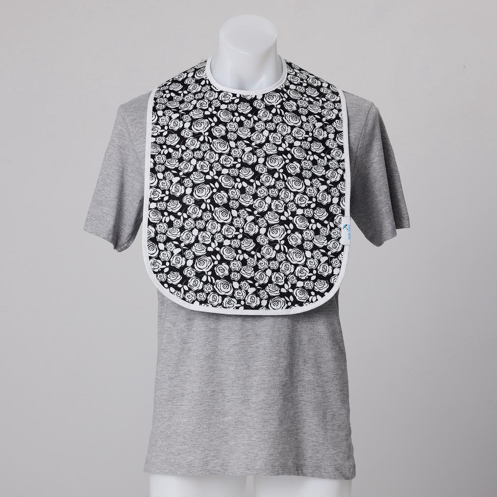 Small Adult Feeding Bib (Black White Flowers), 0781005396540