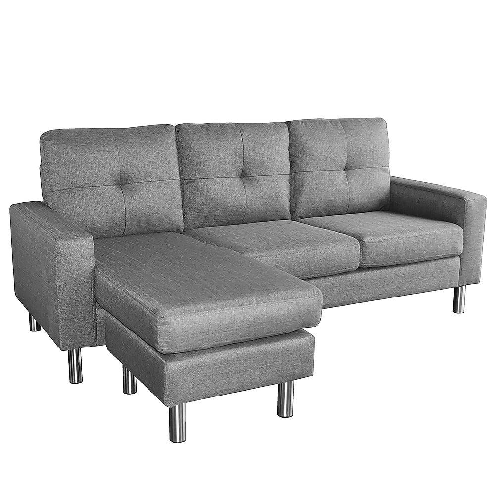 Sarantino Linen Corner Sofa Couch Lounge Chaise with Metal Legs (Grey) Buy online at The Nile
