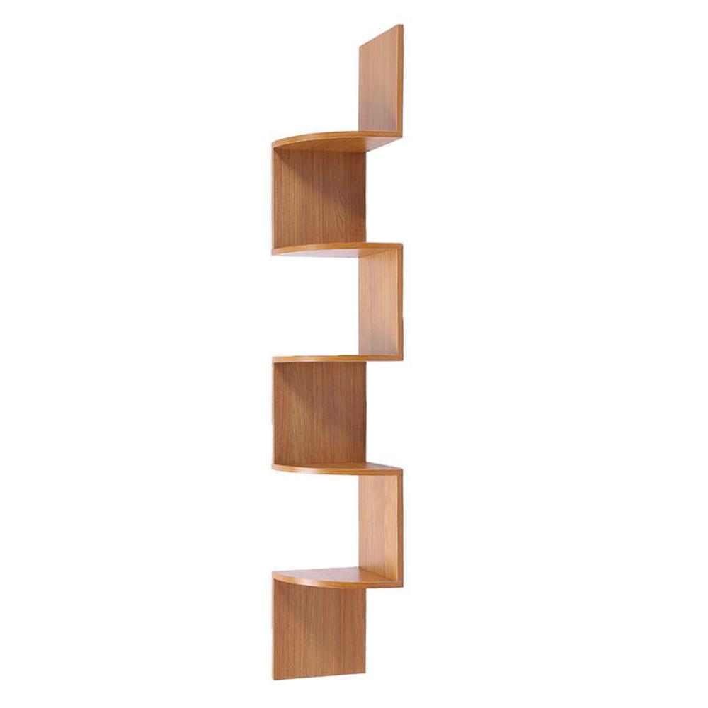 Sarantino 5Tier Corner Wall Shelf Display Storage Shelves (Beech