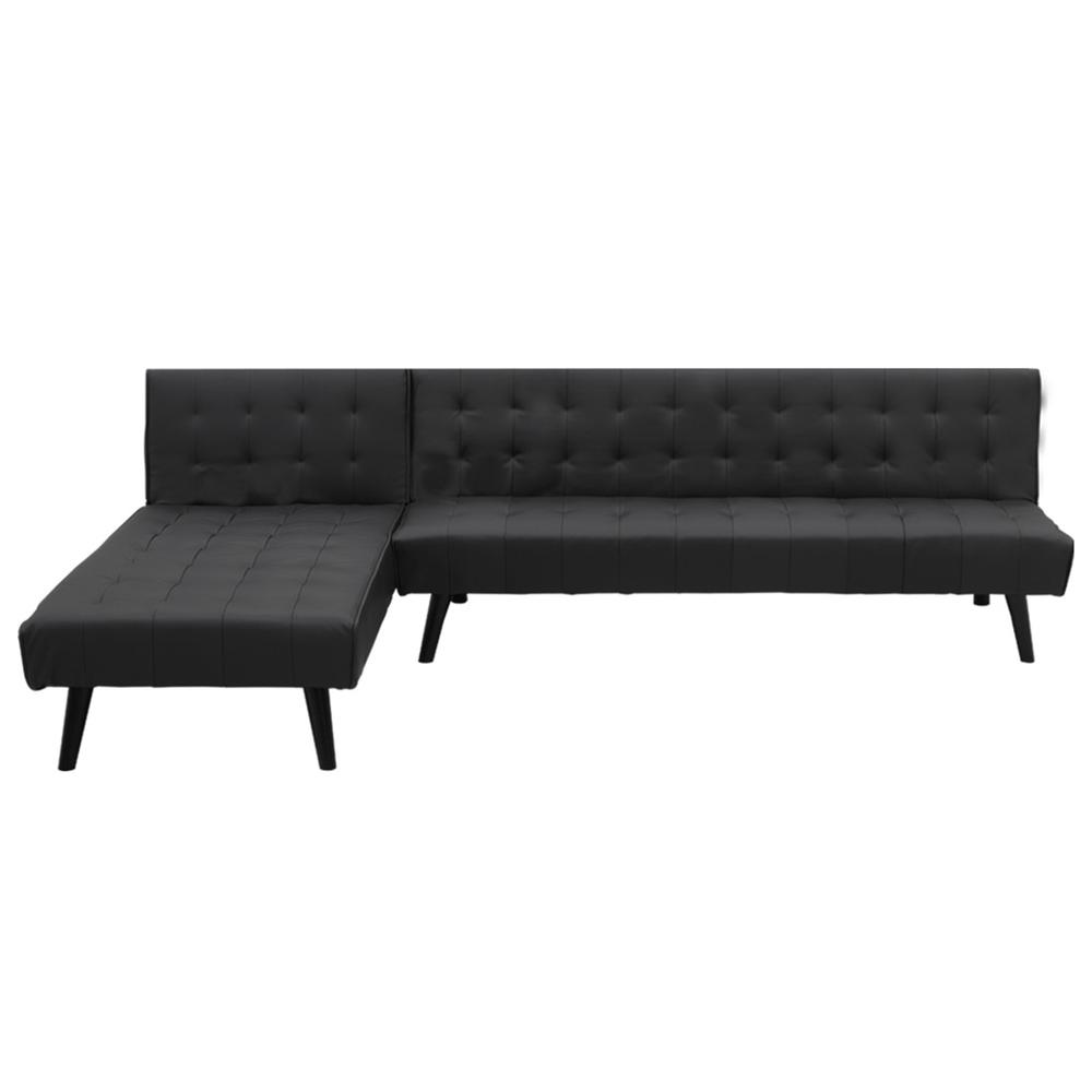 Sarantino 3Seater Faux Leather Wooden Sofa Bed Chaise Sofa (Black