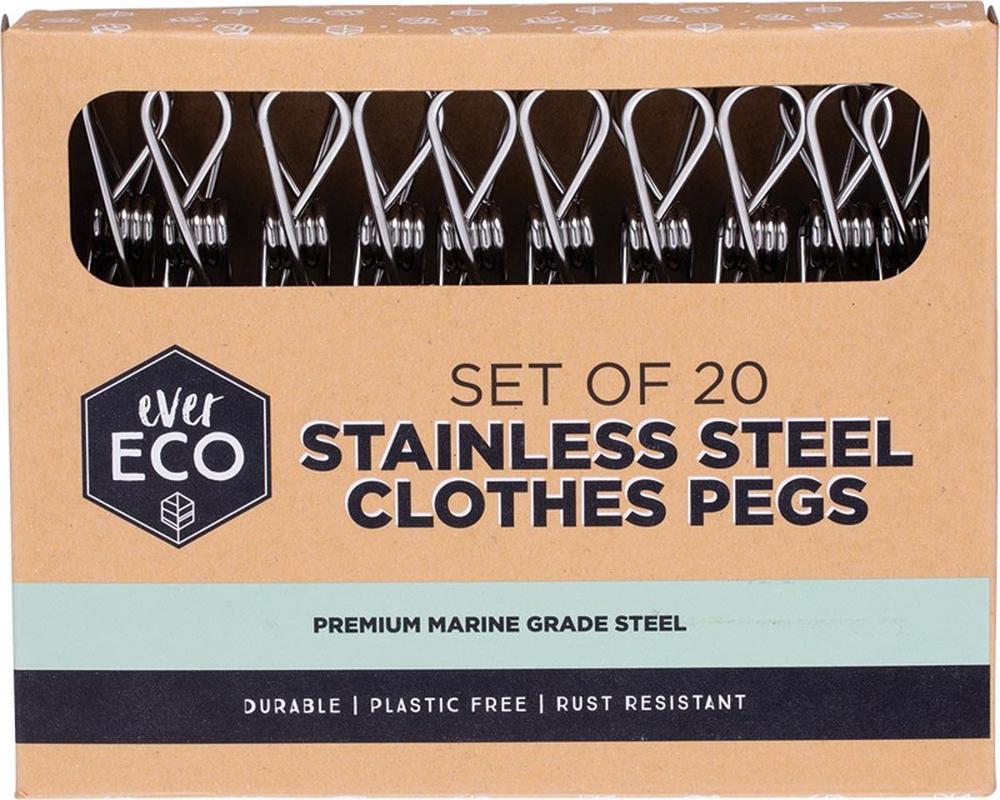 Stainless Steel Clothes Pegs Premium Marine Grade, 20 Pieces, 0793591060552