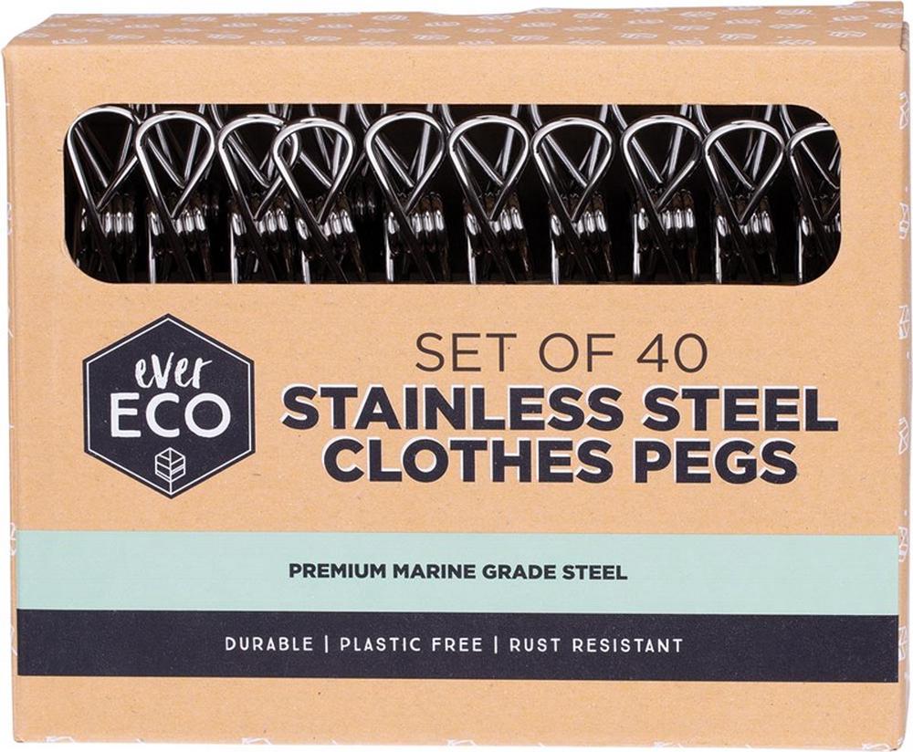 Stainless Steel Clothes Pegs Premium Marine Grade, 40 Pieces, 0793591060569