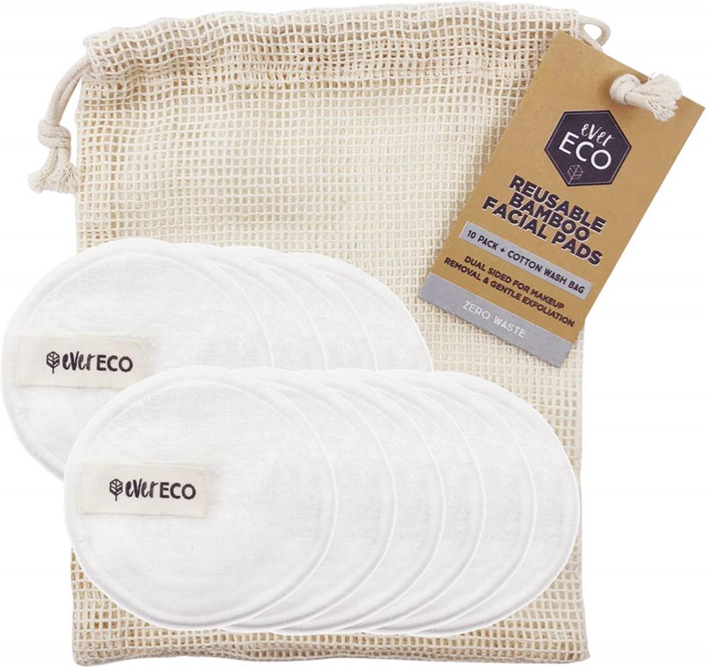 Reusable Bamboo Facial Pads White with Cotton Wash Bag - 10 Pads, 0793591060583