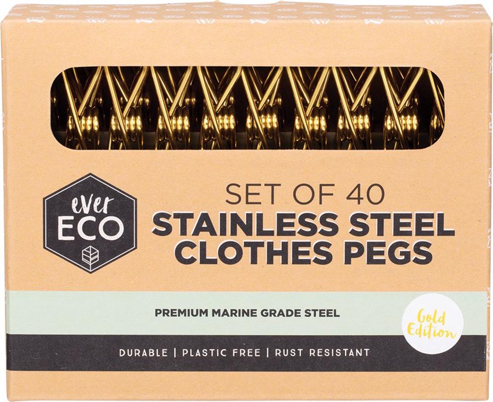 Stainless Steel Clothes Pegs Premium Marine Grade, 40 Pieces, 0793591899749