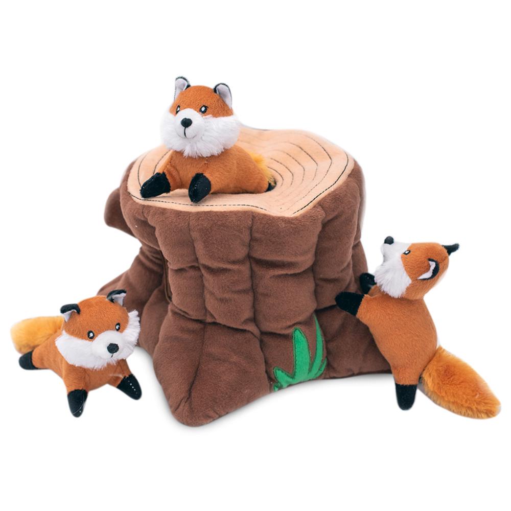 Zippy Paws Zippy Burrow Interactive Dog Toy - Fox Stump + 3 Foxes, 0810032680121
