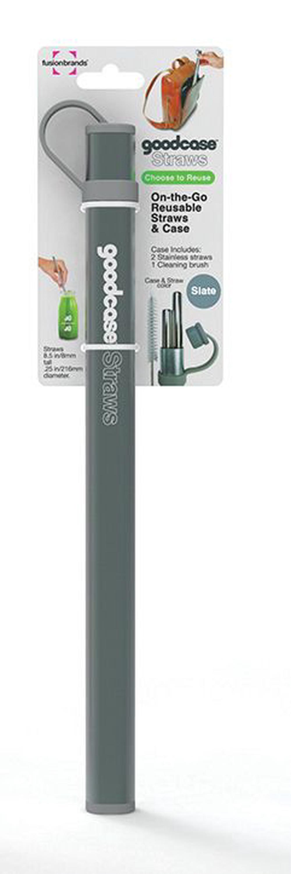 Fusion Goodcase Reusable Stainless Steel Straws, Set of 2 (Slate), 0811081021910