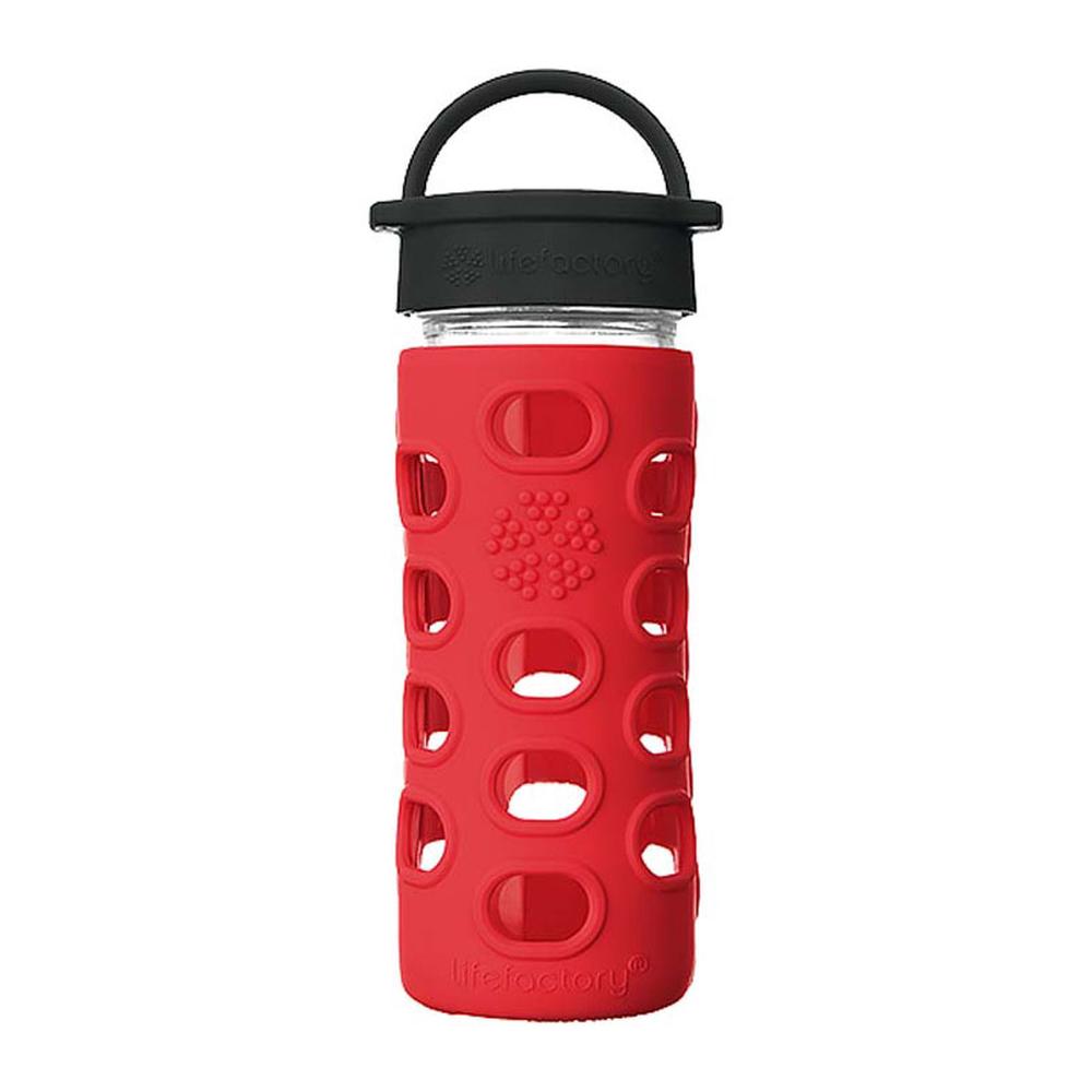 Lifefactory 12 oz Glass Water Bottle with Classic Cap and Silicone Sleeve - Apple Red