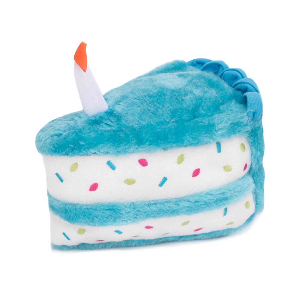 Zippy Paws Plush Birthday Cake With Blaster Squeaker Dog Toy (Blue), 0818786018610