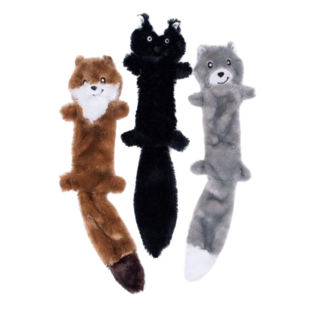 Zippy Paws Skinny Peltz No Stuffing Squeaker Dog Toy, Pack of 3 (Weasel