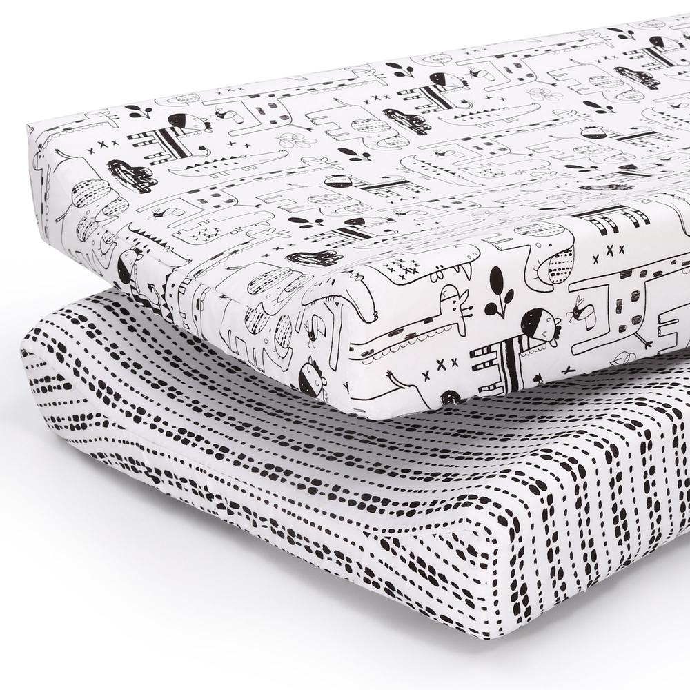 The Peanut Shell Changing Pad Cover, 2 Pack (Black & White Animal