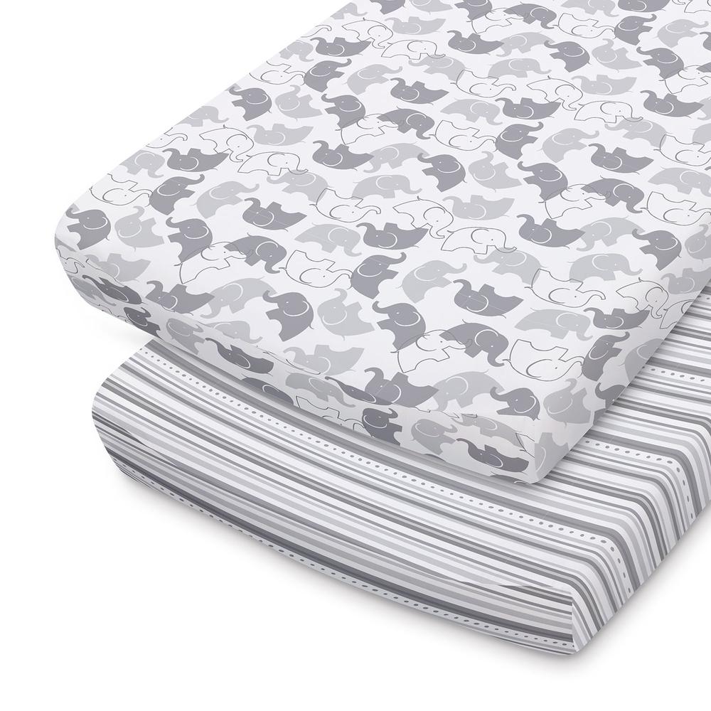 The Peanut Shell Changing Pad Cover, 2 Pack (Grey Elephants/Stripe