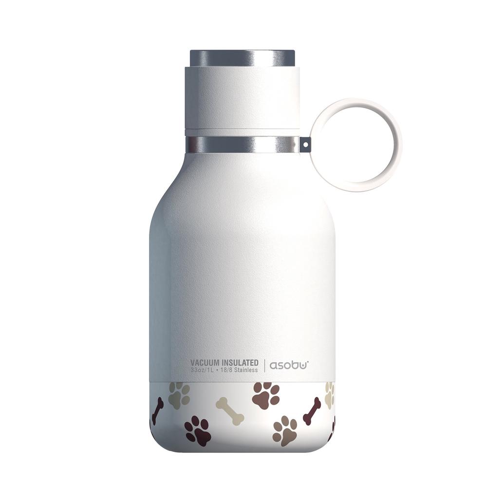 Vacuum Insulated Water Bottle with Silicone Dog Bowl (White), 0842591039744