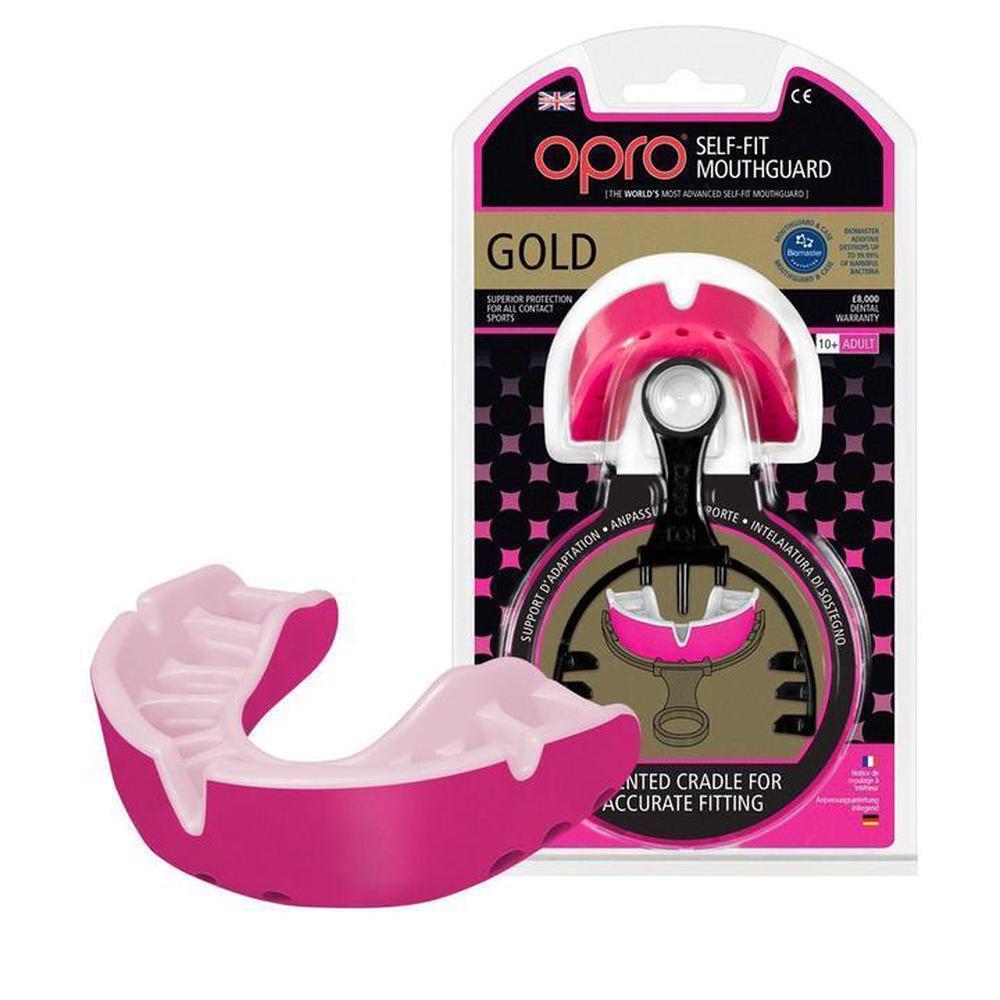 Opro Gold Mouthguard (Pink/White), 0843486001457