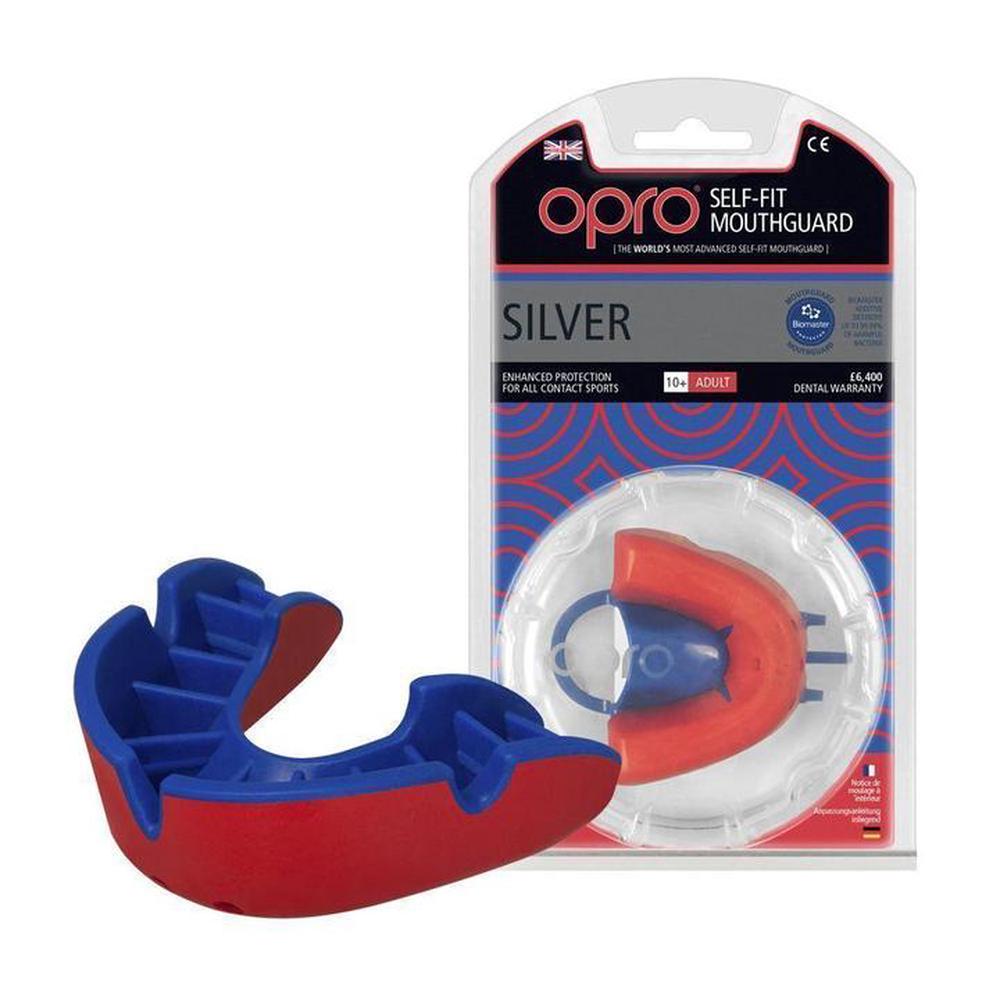 Opro Silver Adult Mouthguard (Red/Blue), 0843486002812
