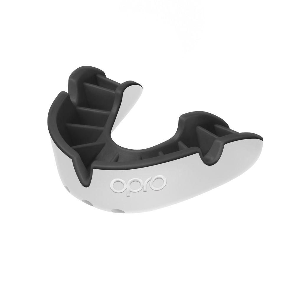 Opro Silver Adult Mouthguard (White/Black), 0843486002829
