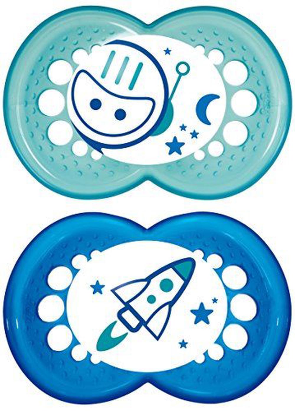 MAM Night Glow in the Dark Silicone Pacifier, Boy, 6 Plus Months, 2