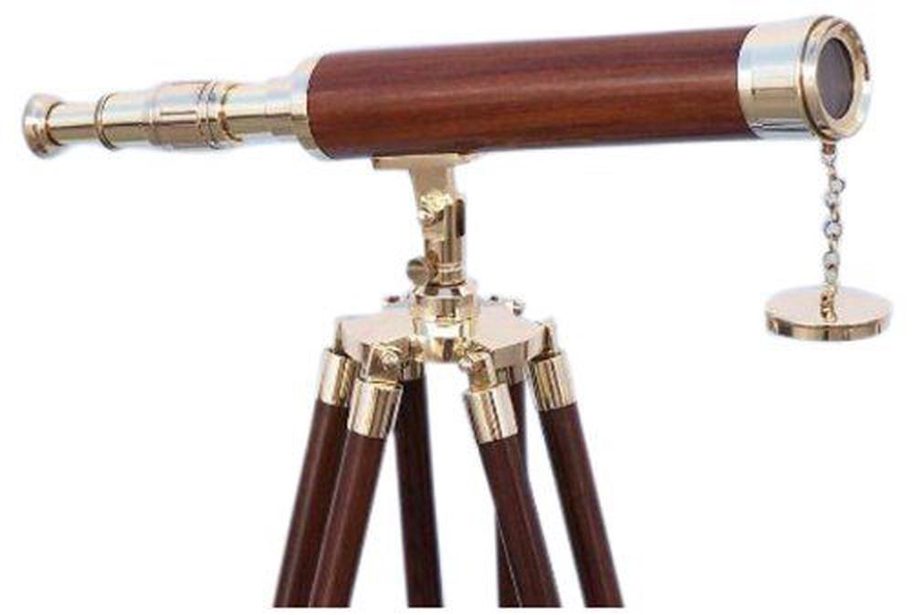 Hampton Nautical Floor Standing Brass Wood Harbor Master Telescope 50 Brass Buy Online At