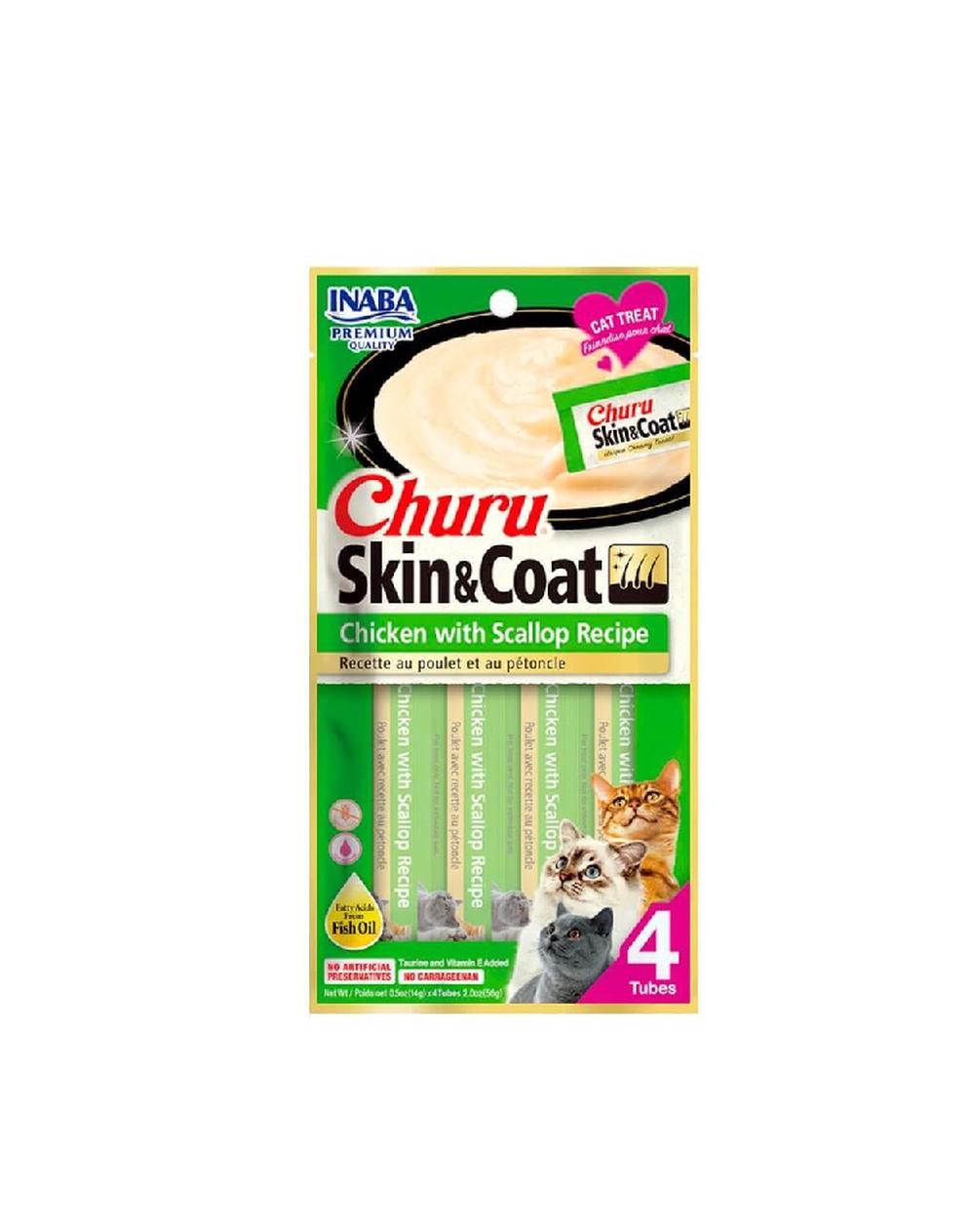 Cat Churu Puree Skin & Coat Chicken Scallop, 6 Pack - 56g, 0850006715794