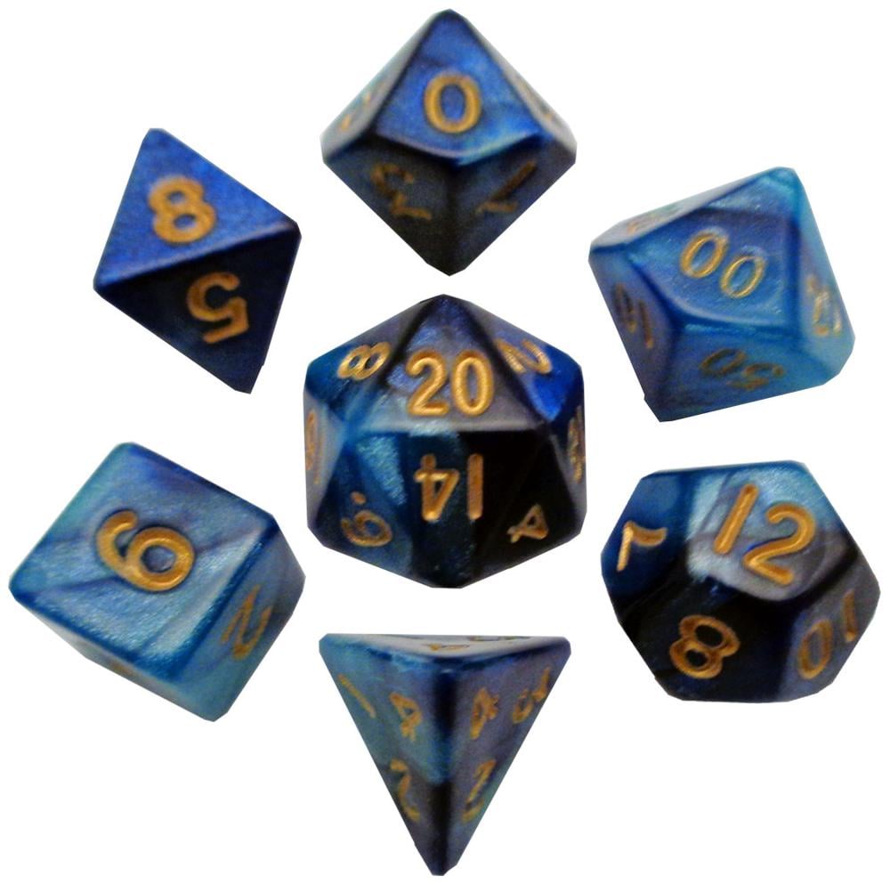 FanRoll by Metallic Dice Games MDG Mini Polyhedral Dice Set Gold Numbers- Dark Blue/Light Blue by FanRoll by Metallic Dice Games - ISBN: 0852678888790