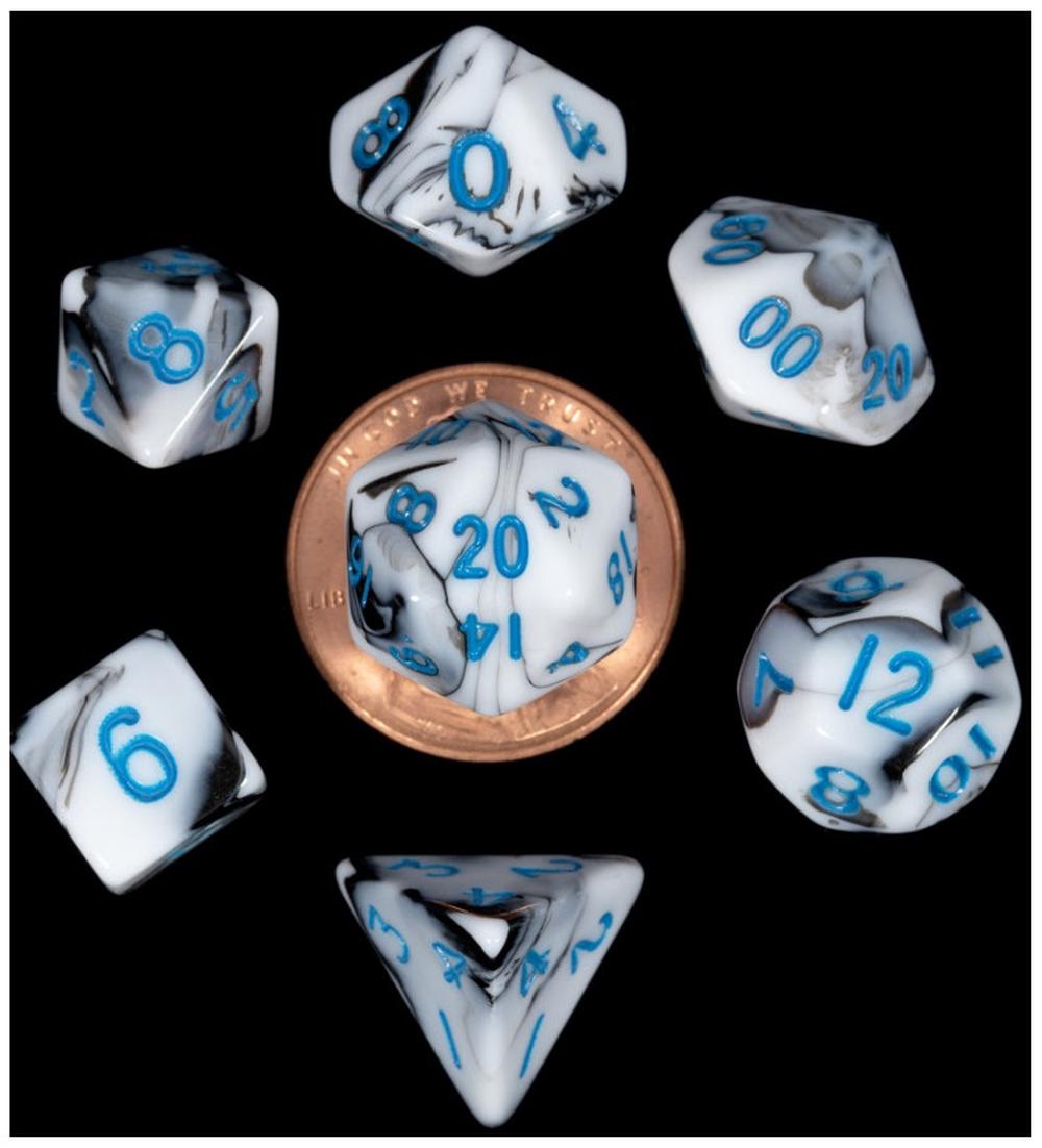 Metallic Dice Games Mini Polyhedral Dice Marble Set (Blue Numbers), 0852678889292