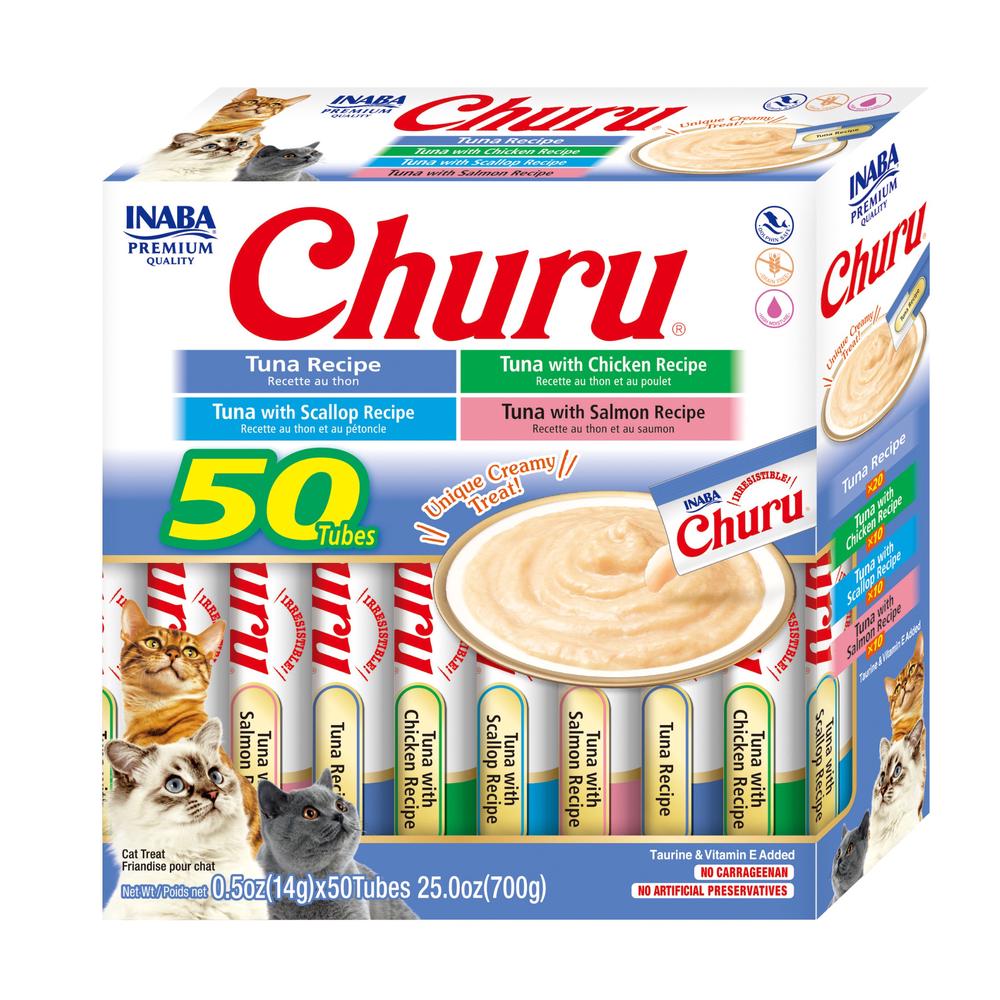Inaba Cat Churu Puree Tuna Varieties Tub, 50 Pack, 0857276007642
