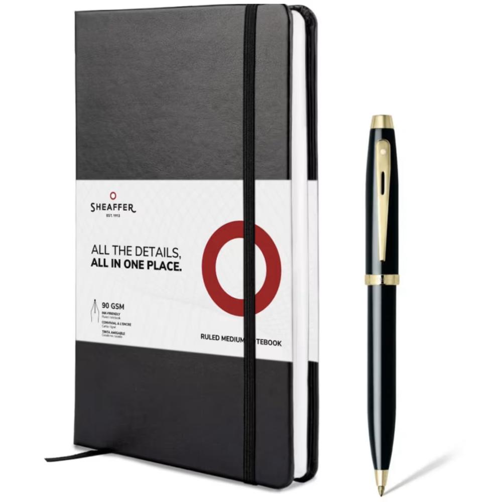 100 Glossy Black Gold Ballpoint Pen+A5 Notebook, 0880029341045