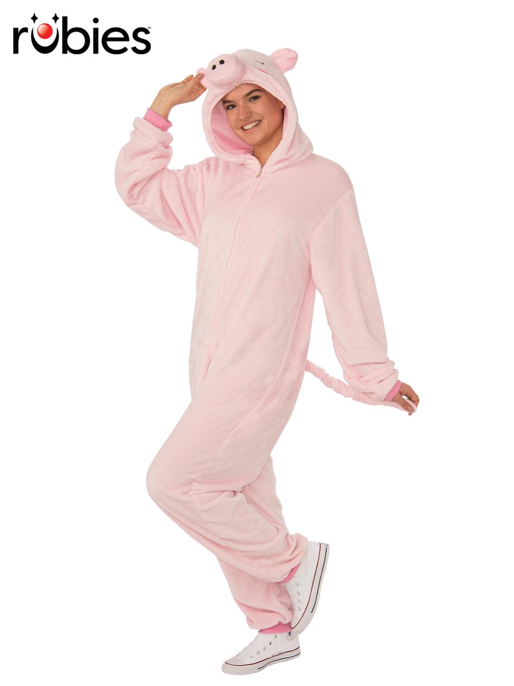 Rubies Pig Furry Hooded Onesie Costume - Large - XL, 0883028358489