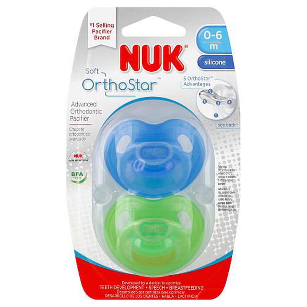 NUK 0-3 Months 2 Pack 100% Silicone Orthodontic Pacifier - Blue/Green ...