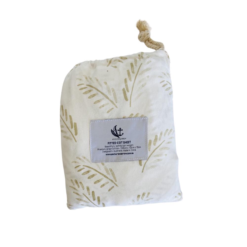 Anchor & Arrow Lightweight Jersey Cotton Cot Sheet (Gold Fern) | Buy ...