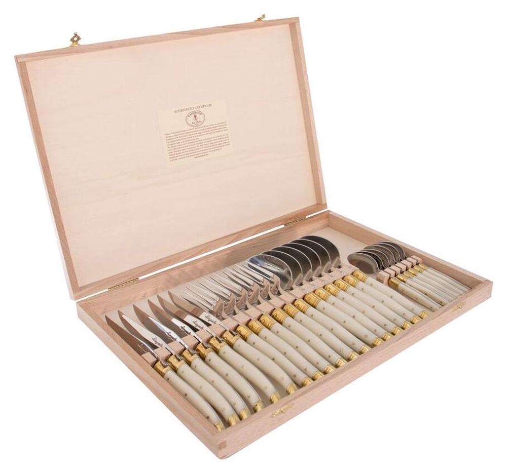 Jean Dubost Laguiole Cutlery Set (Ivory with Brass Caps) 24 Piece Buy online at The Nile
