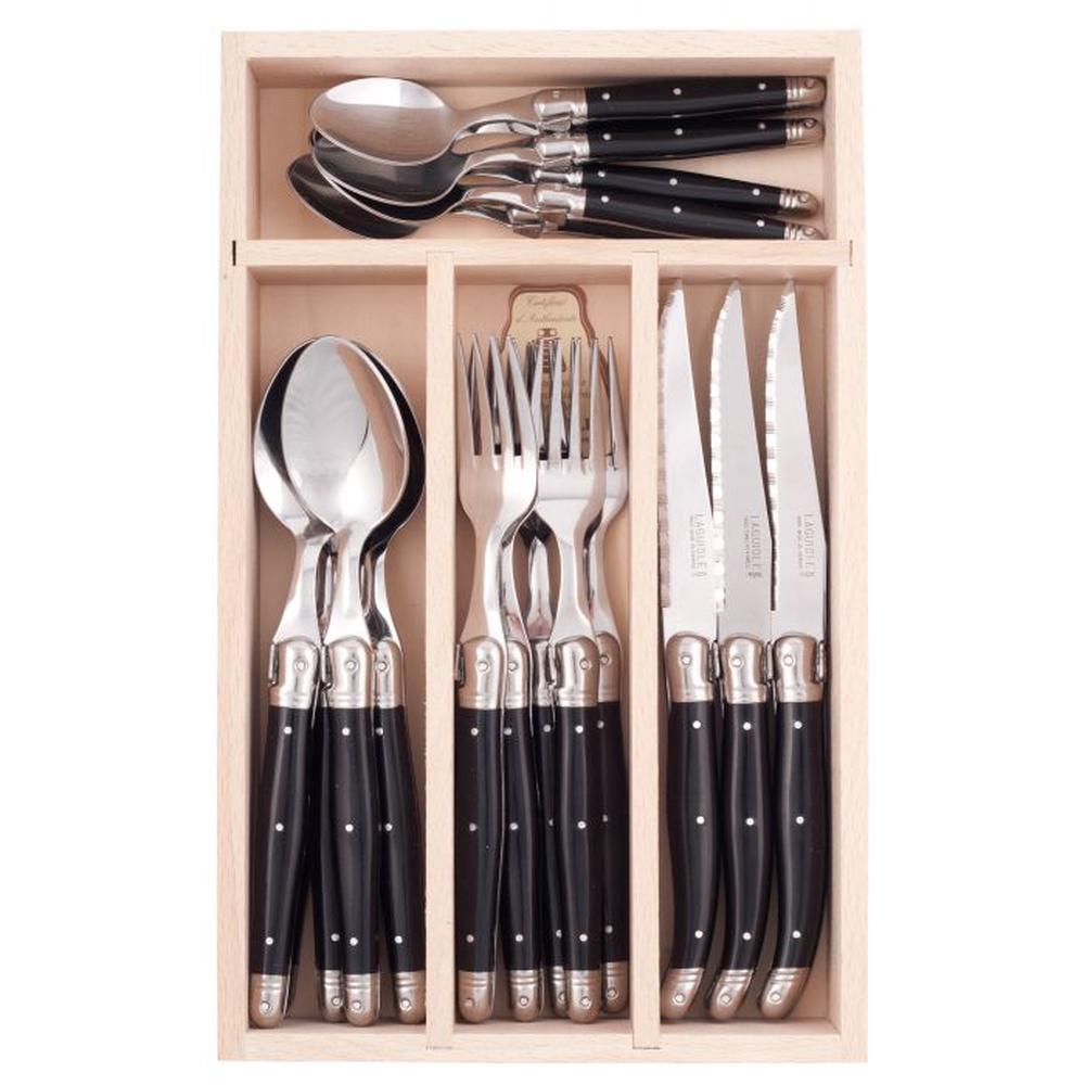 Laguiole by Andre Verdier Debutant Cutlery Set, 24 Piece (Stainless Steel/Black), 3289490003266