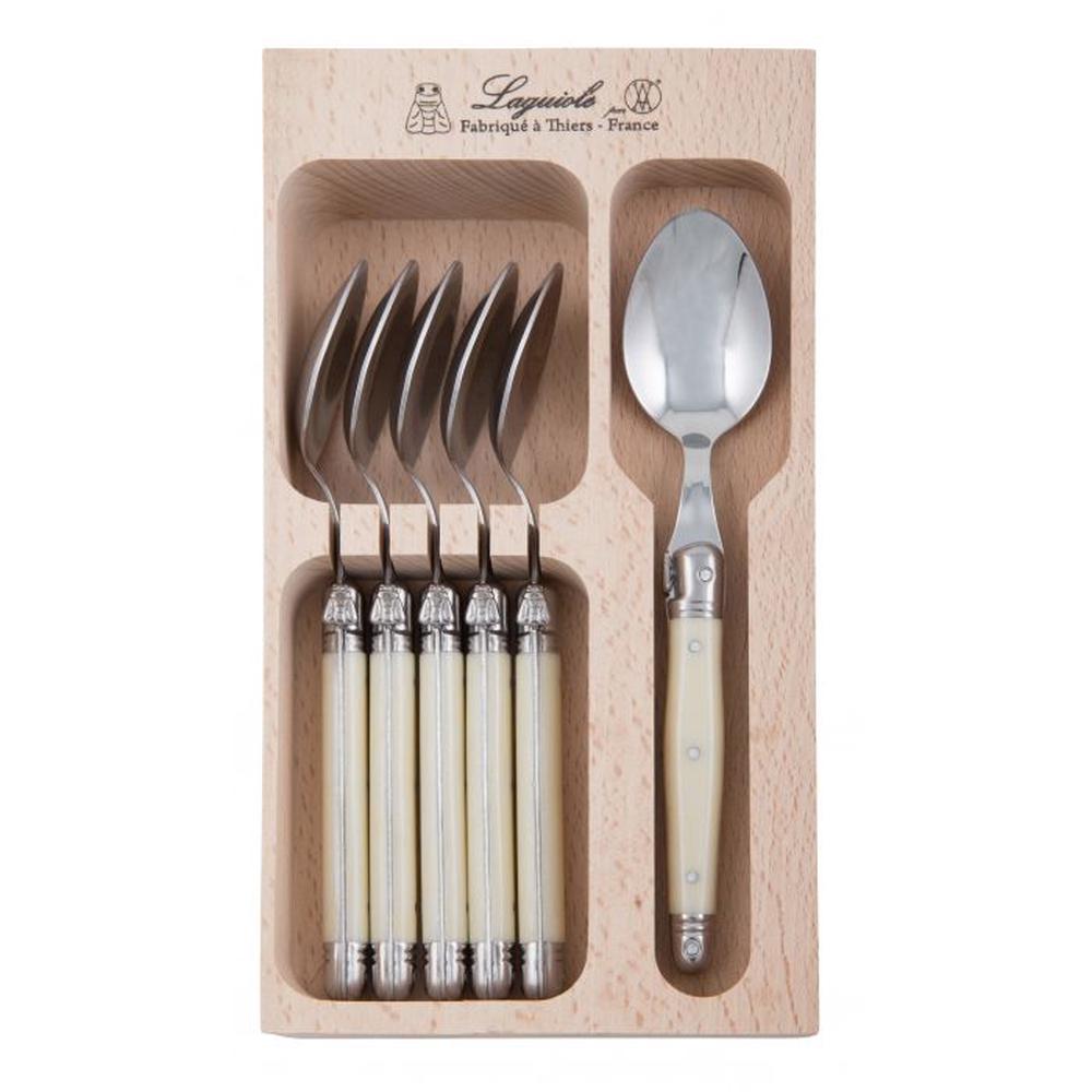 Laguiole by Andre Verdier Debutant Teaspoon, Set of 6 (Stainless Steel/Ivory) - 16.5cm, 3289490005703