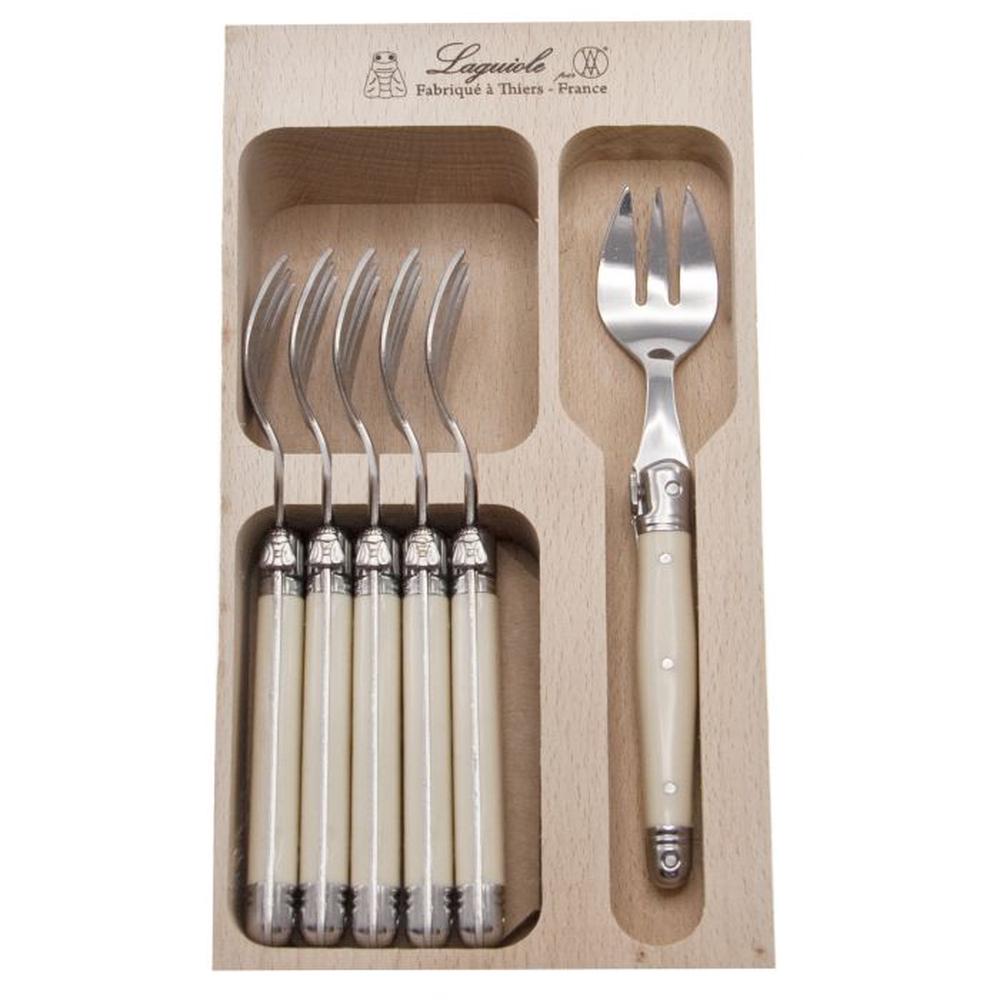 Laguiole by Andre Verdier Debutant Cake Fork, Set of 6 (Stainless Steel/Ivory) - 16.5cm, 3289490006229