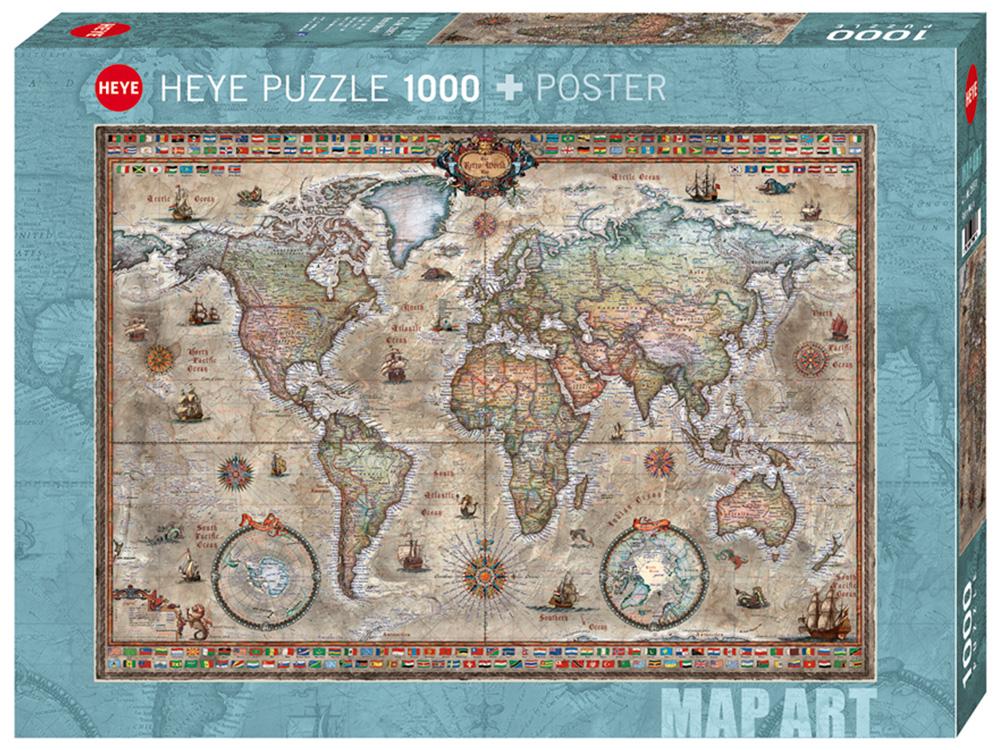 Heye Map Art, Retro World Jigsaw Puzzle, 1000 Piece, 4001689298715
