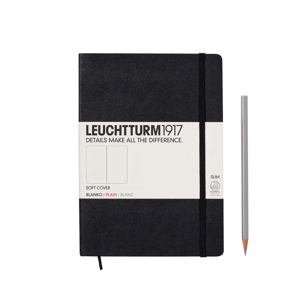 Notebook Medium (A5) Softcover, 121 Numbered Pages, Black, Plain, 4004117328190