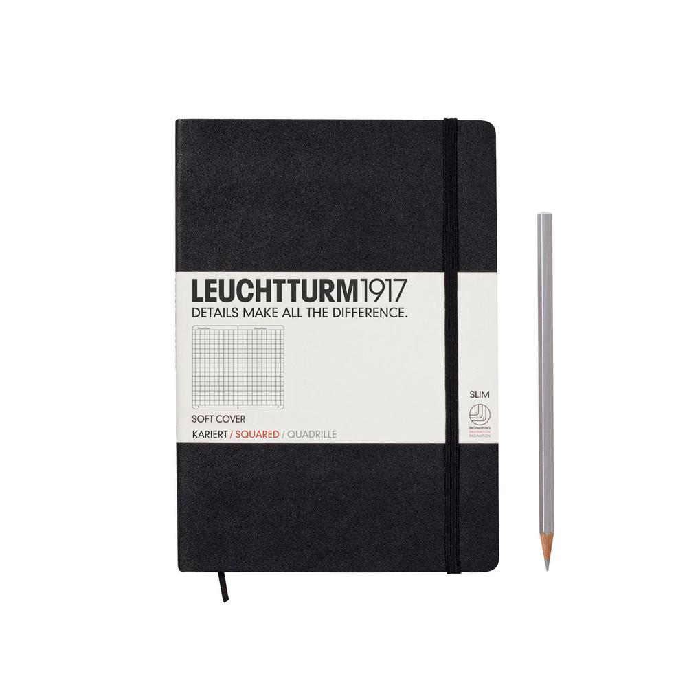 Notebook Medium (A5) Softcover, 121 Numbered Pages, Squared, Black, 4004117328213