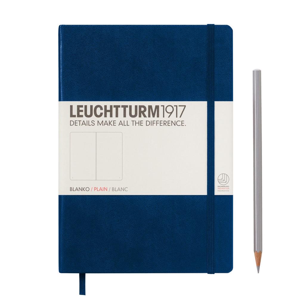 Notebook Medium (A5) Hardcover, 249 Numbered Pages, Plain, Navy, 4004117393860
