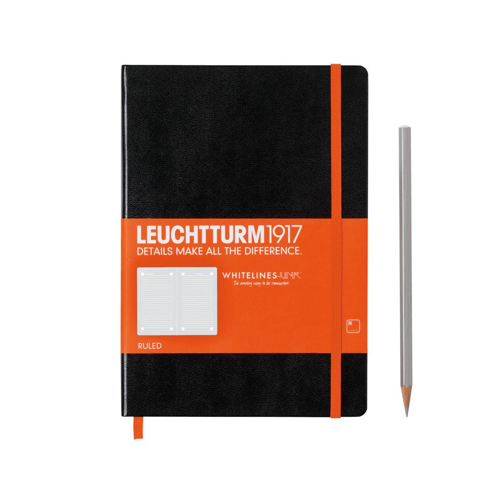 Leuchtturm1917 Notebook Medium A5 Lined - Black (Orange Band&Marker), 4004117429750